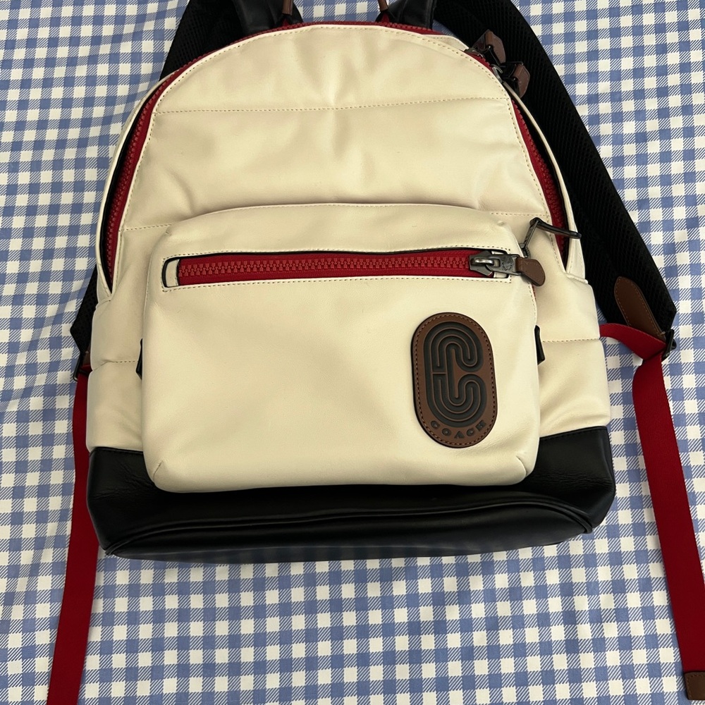 Coach Cream and Black Backpack with Red Accents